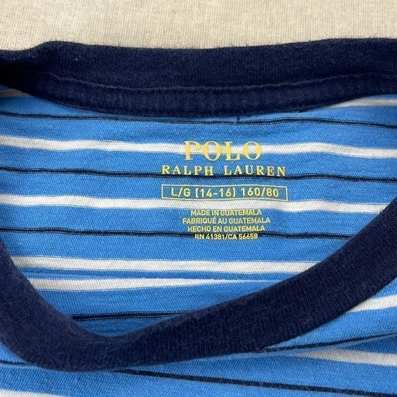 Polo Ralph Lauren Shirt Boys Large 14-16 Blue Stripe Short Sleeve Crewneck Shirt - Picture 5 of 9
